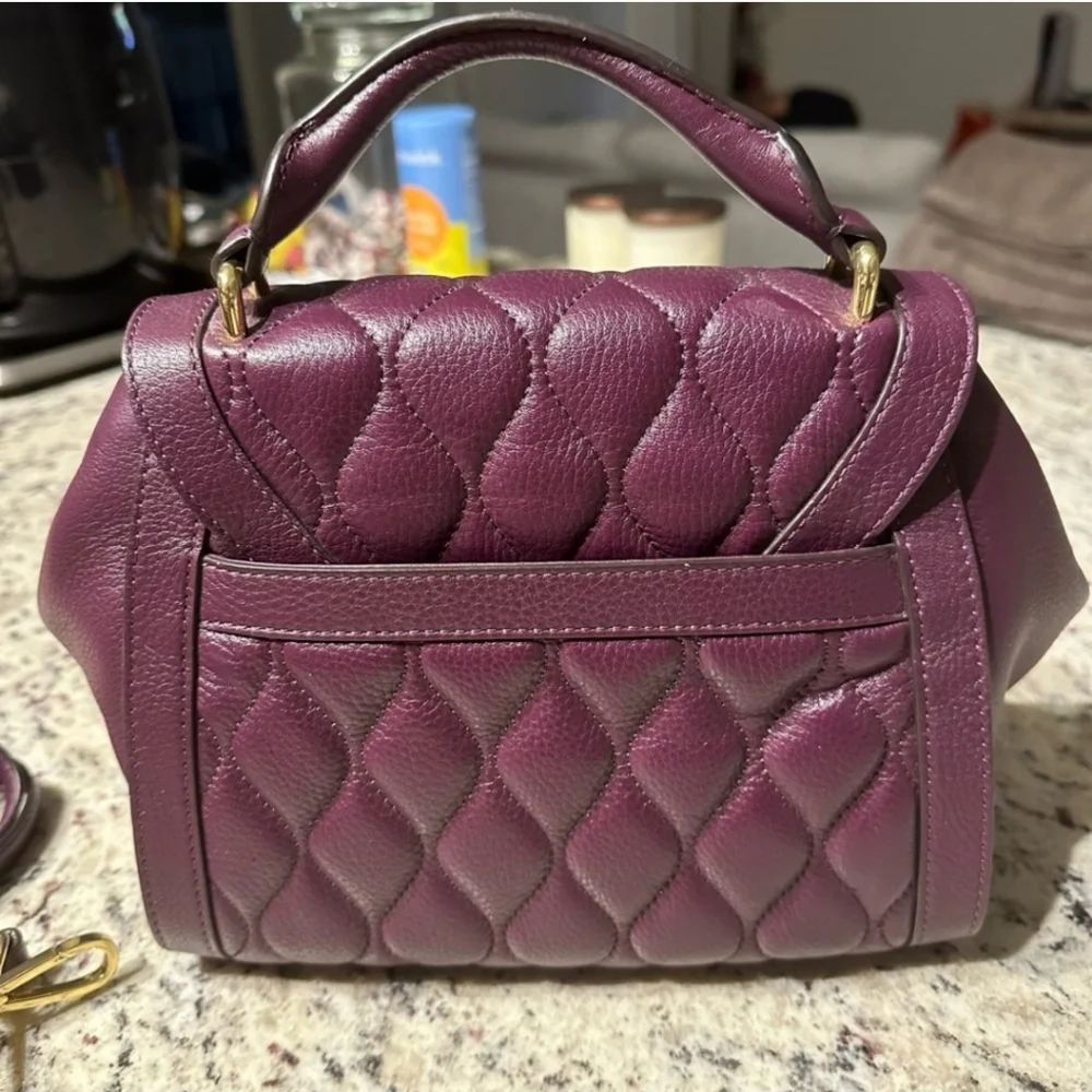 Vera Bradley Quilted Leather Stella Satchel Crossbody Aubergine - Eggplant EUC